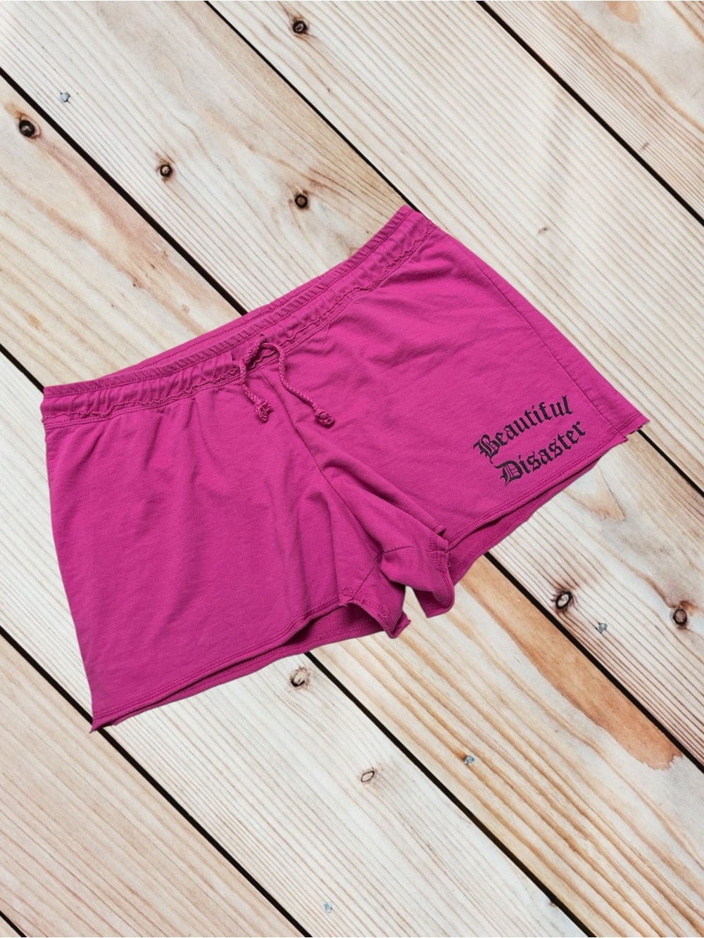 Beautiful Disaster curvy 2X pink bow raw hem shorts